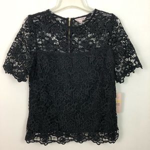 Nanette Lenore Black Lace Short Sleeve Top NWT